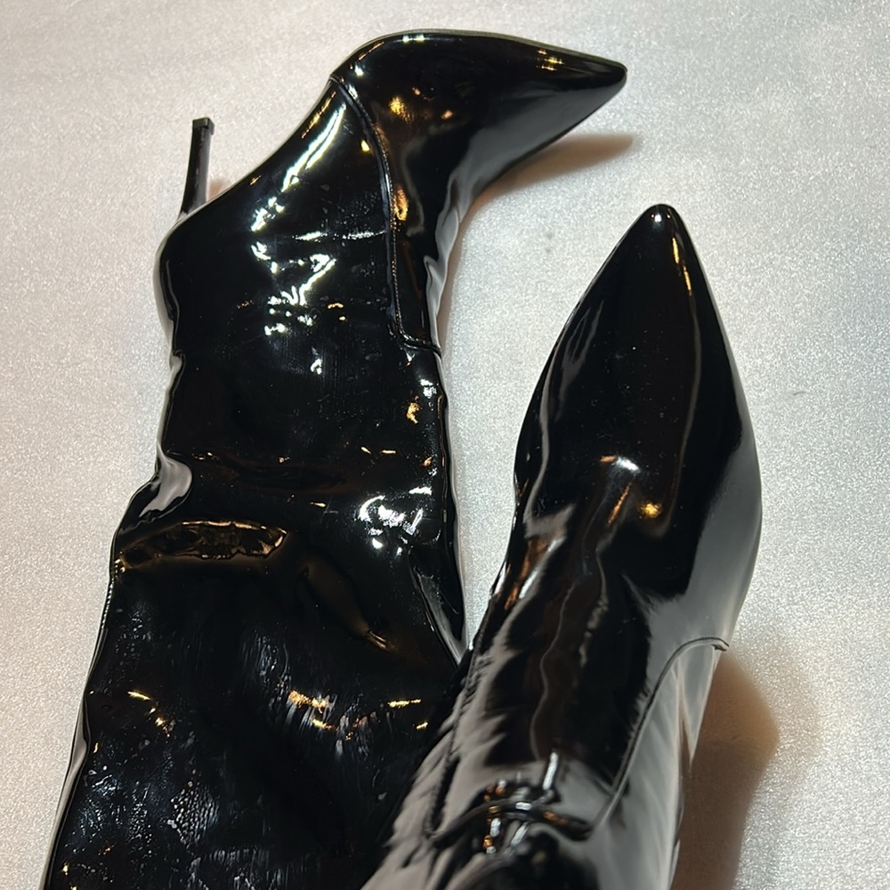 Black Patent Knee-High Stiletto Boots - Picture 6 of 6